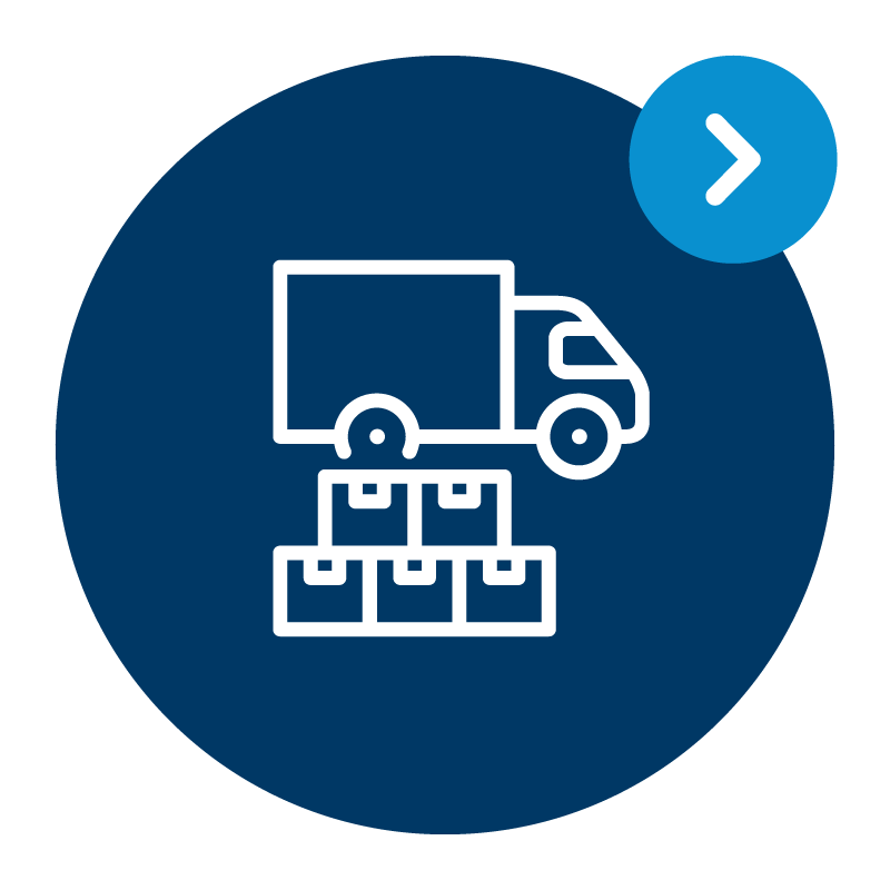Cargo truck icon with shipment boxes, representing transit and temporary storage